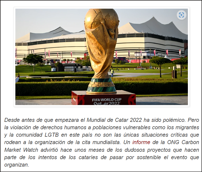 No lo es: El Mundial de Qatar se ha presentado como el m&aacute;s sostenible de la historia