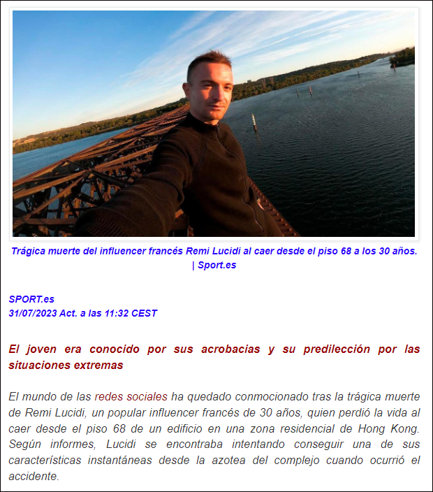 Muere un conocido influencer franc&eacute;s de 30 a&ntilde;os buscando como conseguir m&aacute;s y m&aacute;s Likes