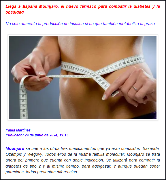  Llega Mounjaro, el f&aacute;rmaco que combate la obesidad a la vez que la diabetes.