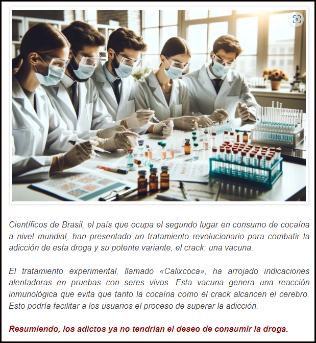 Por fin la primera vacuna experimental contra la adicci&oacute;n al crack y la coca&iacute;na