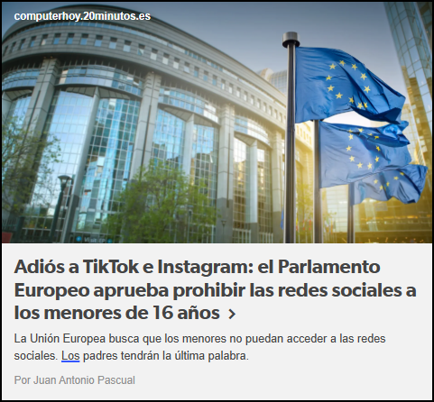 el Parlamento Europeo aprueba prohibir las redes sociales a los menores de 16 a&ntilde;os