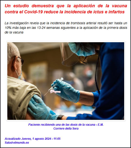  Nuevo descubrimiento: La vacuna contra la COVID-19 reduce la incidencia de ictus e infartos