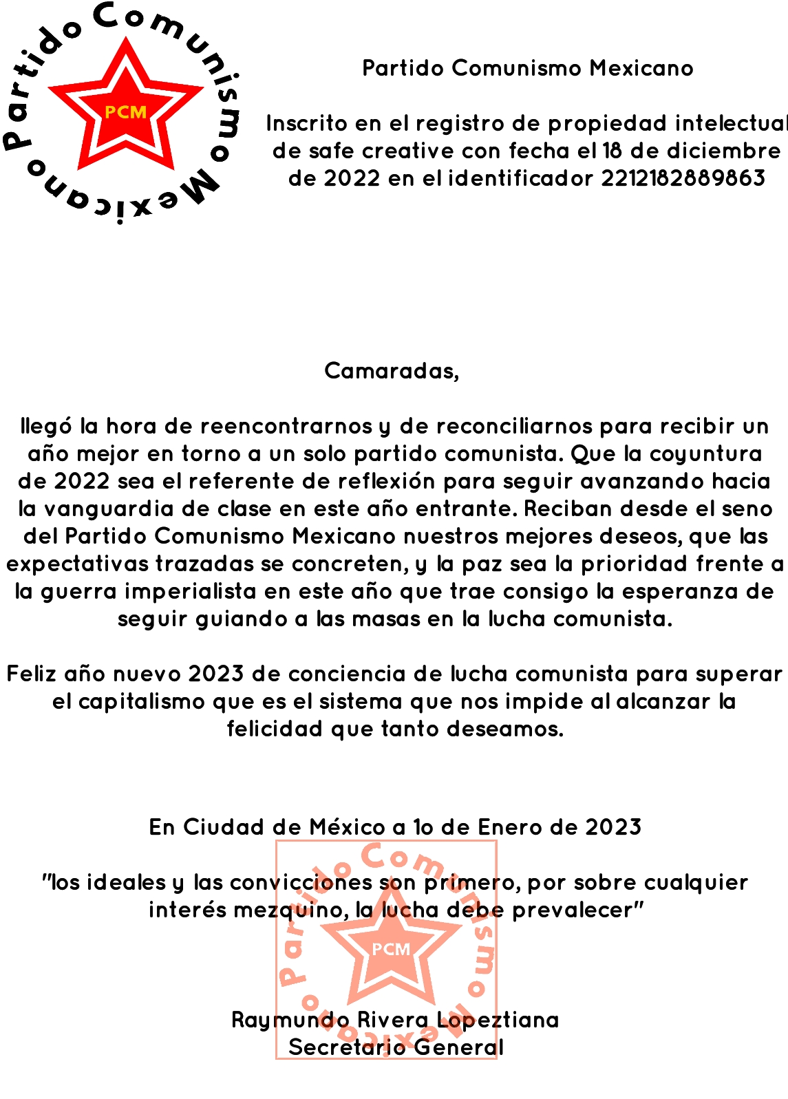 Reconciliaci&oacute;n, en un solo partido comunista: Partido Comunismo Mexicano