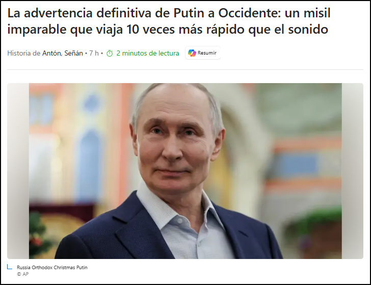  Una nueva advertencia de Putin al mundo occidental: Muestra un misil hipers&oacute;nico e infalible
