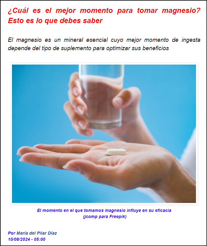  Magnesio: &iquest;Cu&aacute;ndo debo tomarlo y cu&aacute;l?
