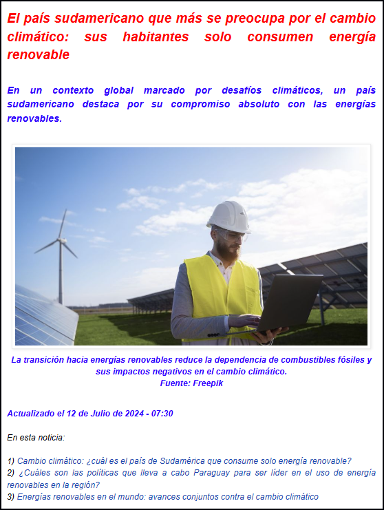 El pa&iacute;s sudamericano q m&aacute;s se preocupa x el cambio clim&aacute;tico: sus habitantes solo consumen renovable