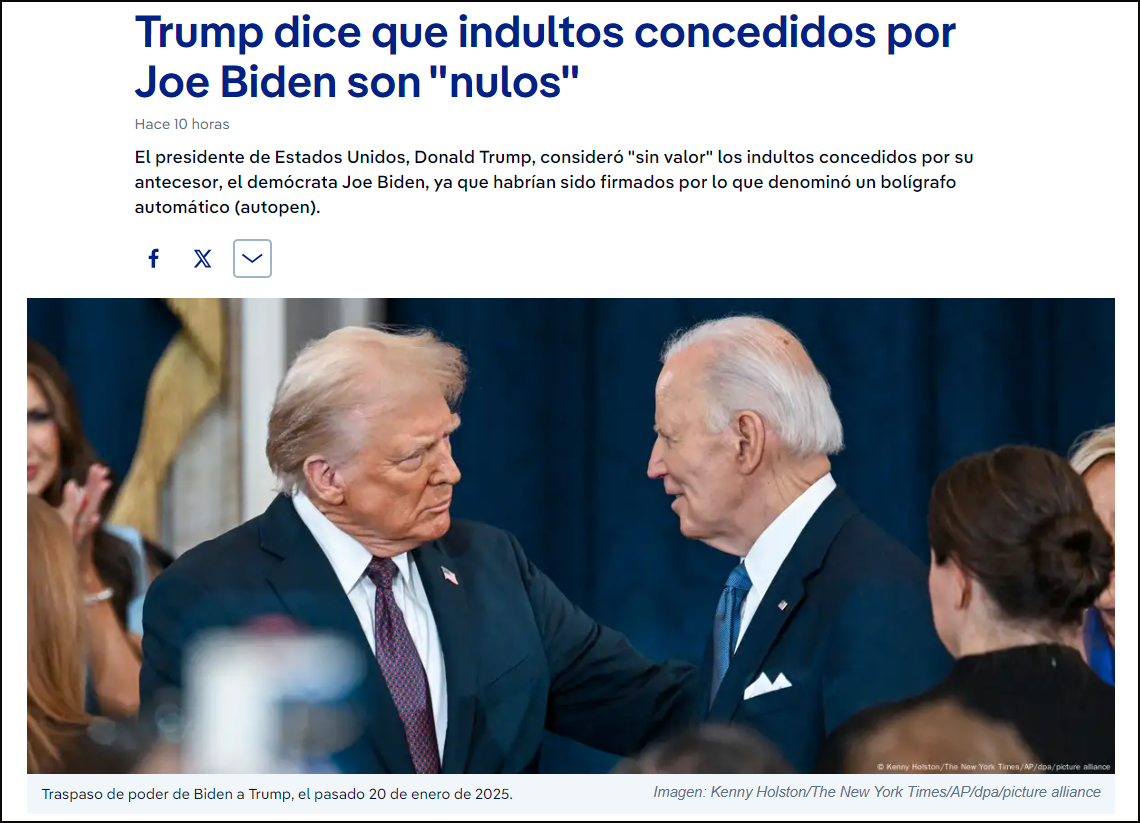  Trump niega y anula los indultos de Biden