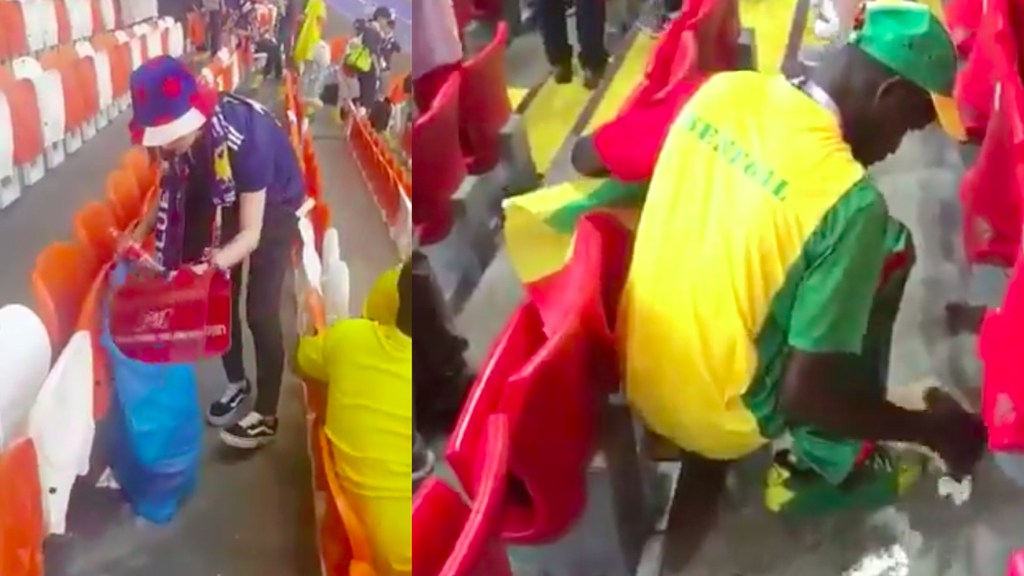 Aficionados de Jap&oacute;n y Senegal dan ejemplo de civilidad limpiando el estadio al final de los partido