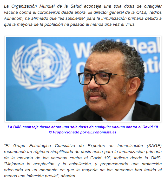  Nuevamente la OMS aconseja sobre las vacunas anticovid