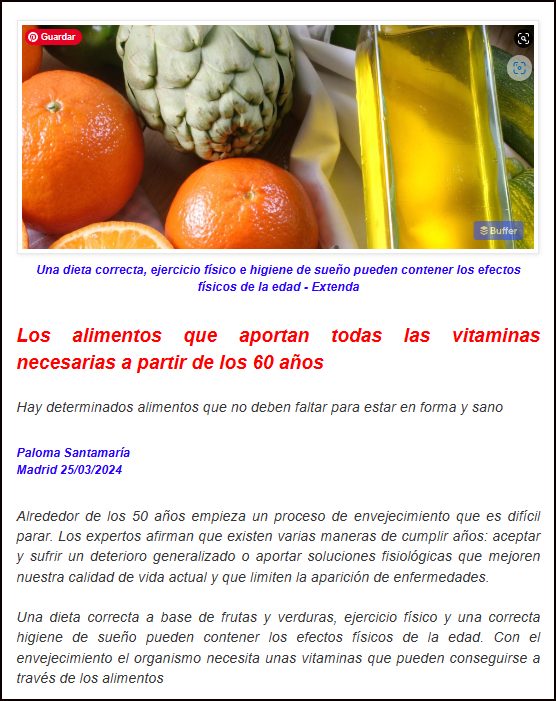 Si tienes m&aacute;s de 60 a&ntilde;os, te dejo aqu&iacute; los alimentos q aportan todas las vitaminas q te hacen falta