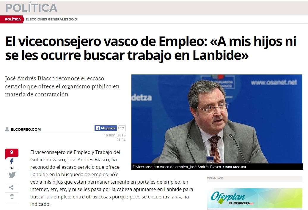 " POR FIN UN ALTO CARGO DEL PNV SE ATREVE A CUESTIONAR EL EMPLEO Y LAS POL&Iacute;TICAS SOCIALES DE URKULLU