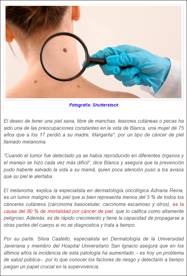 El c&aacute;ncer de piel m&aacute;s peligroso: Melanoma