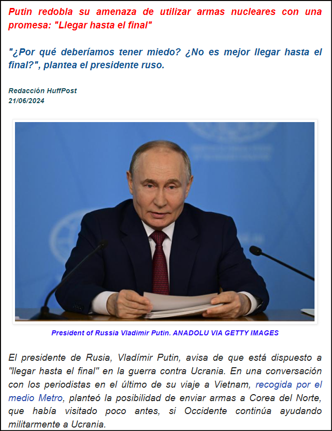 Putin mantiene el redoble de tambores de guerra amenazando con el uso de armas nucleares en Ucrania