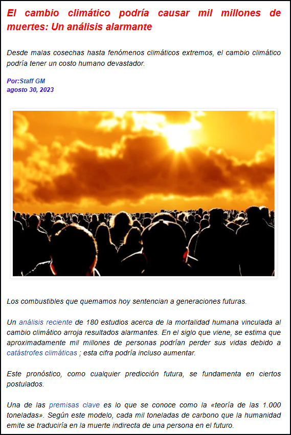  An&aacute;lisis devastador, alarmante, d locos: Mil millones d muertos por Cambio Clim&aacute;tico a corto plazo