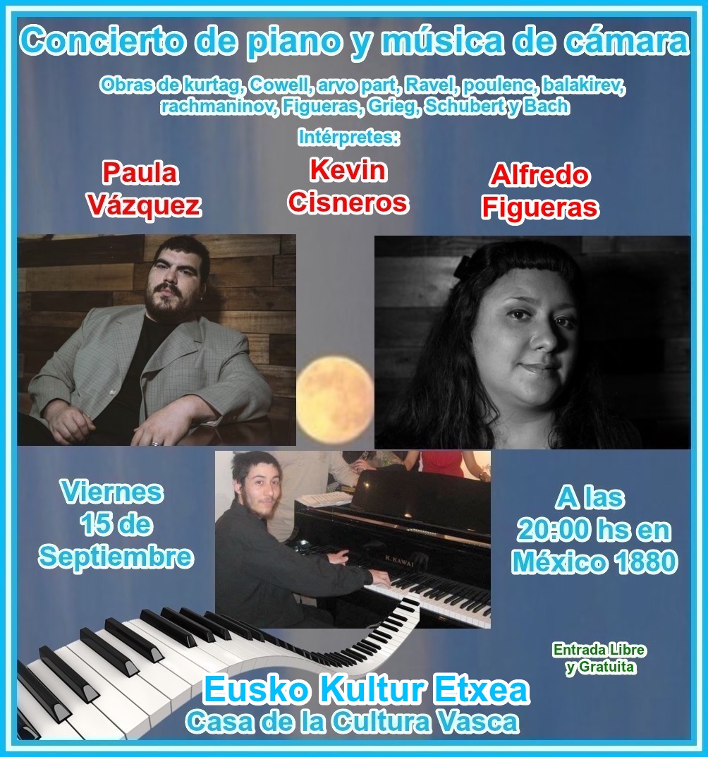 Concierto de Piano y M&uacute;sica de C&aacute;mara Paula Vazquez Kevin Cisneros Alfredo Figueras