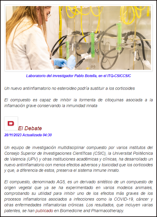  AG5, un nuevo medicamento no esteroideo que sustituir&aacute; a los corticoides