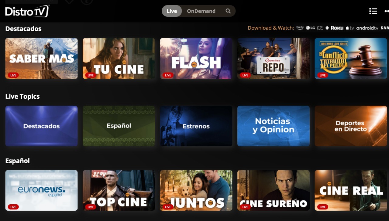  DistroTV lanza el paquete de canales gratuitos Distro TV Espa&ntilde;ol
