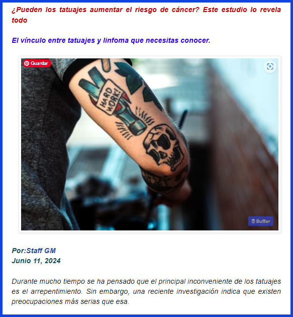  &iquest;Los tatuajes aumentan el riesgo de c&aacute;ncer?