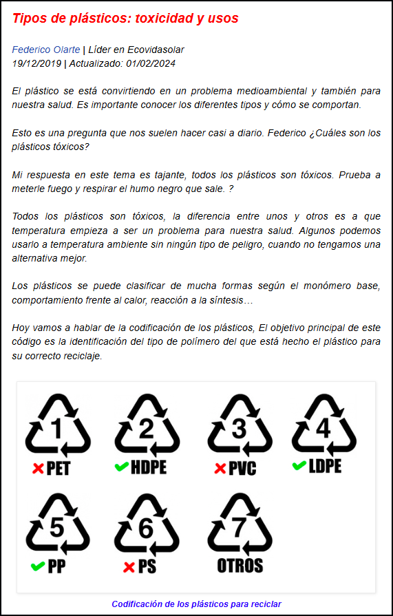  Tipos de pl&aacute;sticos, sus usos y su detallada toxicidad