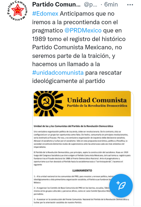 Partido comunismo mexicano anuncia su plataforma "Estado de M&eacute;xico para la clase obrera"