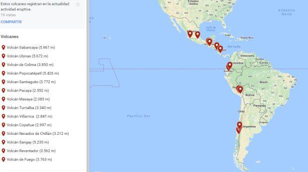 Google Maps: estos son los volcanes activos en Am&eacute;rica Latina: