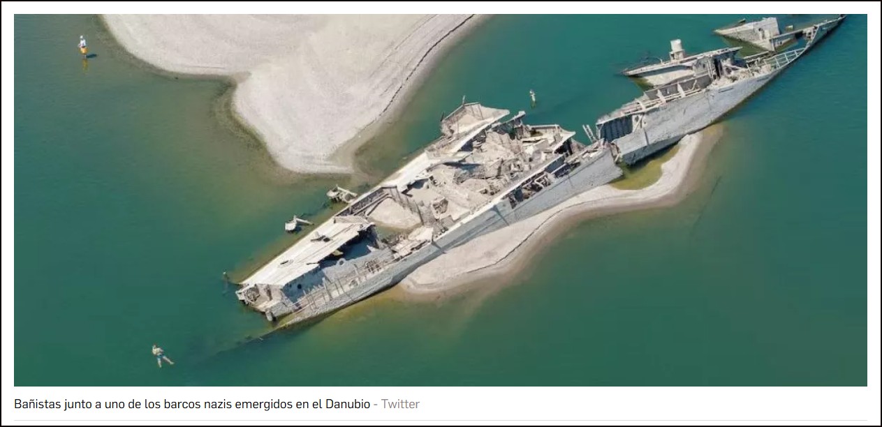 El descenso de aguas del Danubio deja al descubierto barcos nazis hundidos cargados de armas