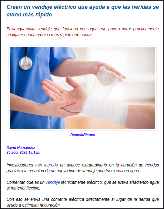  Investigaci&oacute;n: Vendajes el&eacute;ctricos para una curaci&oacute;n m&aacute;s temprana (funciona con agua).