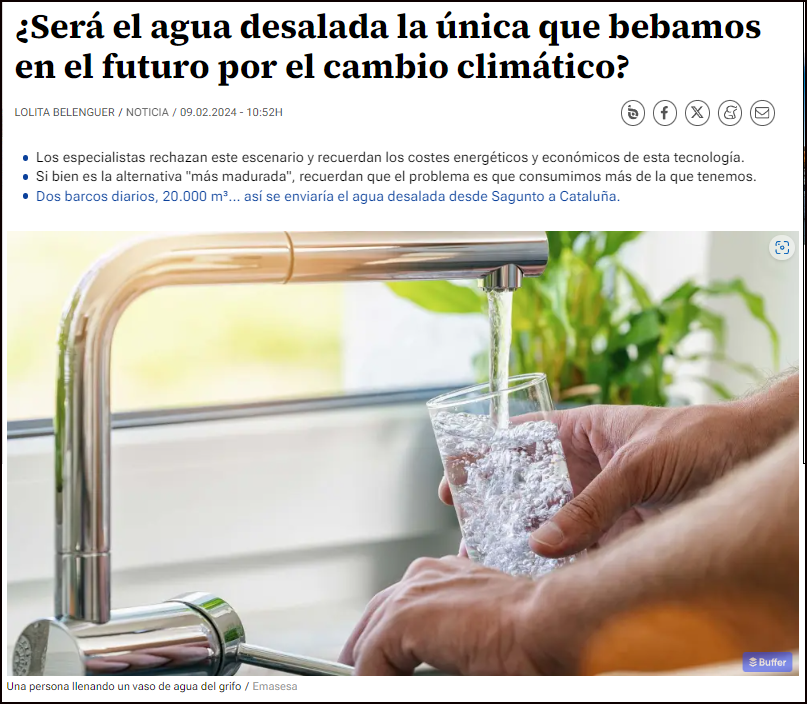El agua desalada es el futuro que nos espera para nuestra necesidad de agua para consumo humano