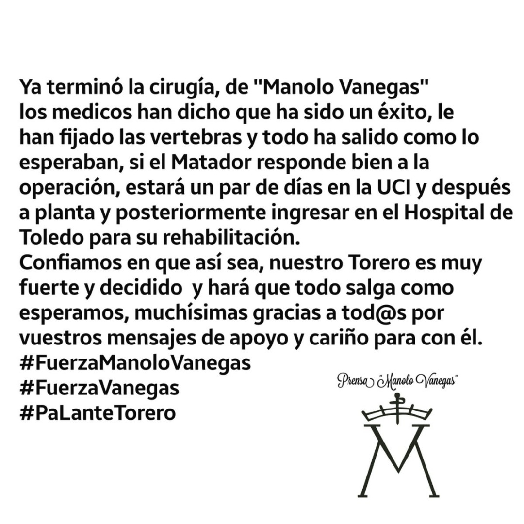 Manolo Vanegas es operado con &eacute;xito de la lesi&oacute;n cervical de padece