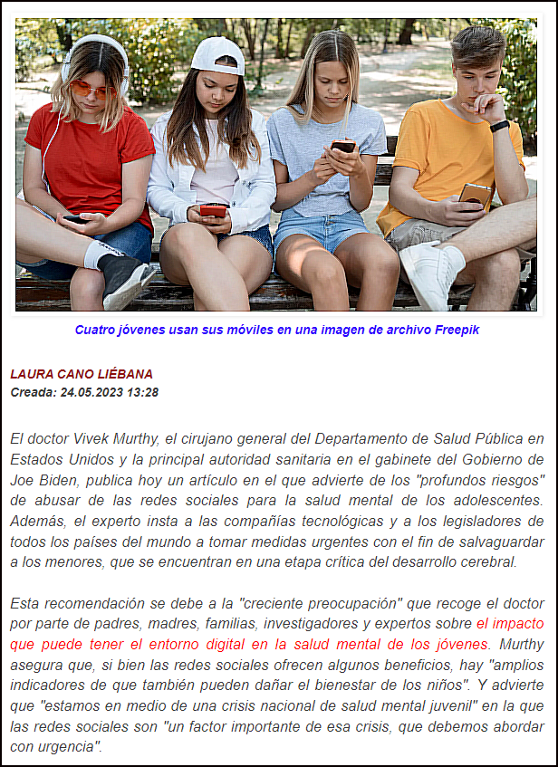  El cirujano general de EEUU advierte sobre las preocupantes consecuencias del abuso digital