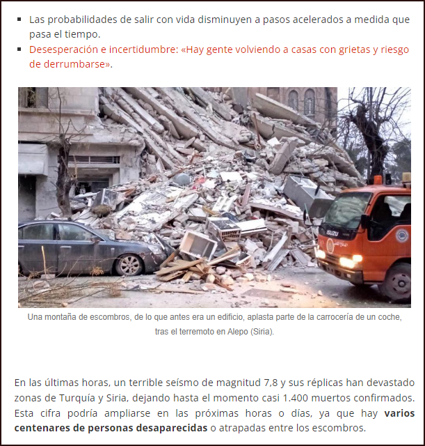 Turqu&iacute;a/Siria-Terremoto: Supervivientes bajo los escombros, &iquest;Cu&aacute;nto tiempo pueden sobrevivir