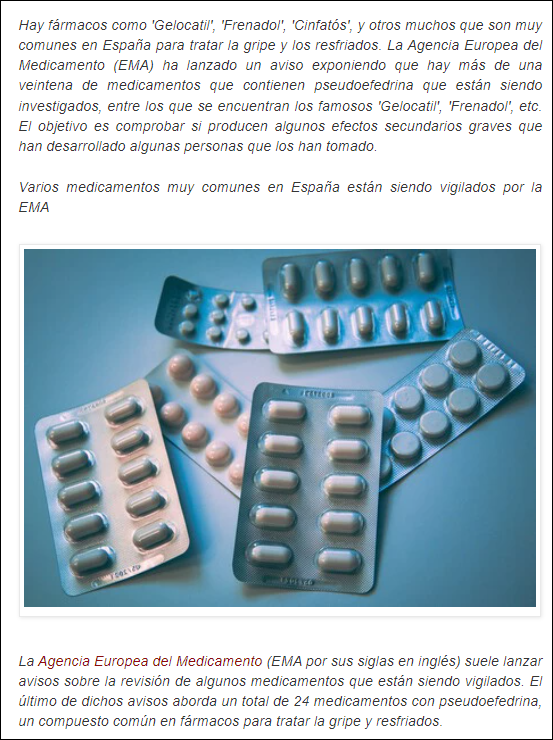 Medicamentos muy comunes en Espa&ntilde;a como Frenadol Gelocatil, est&aacute;n siendo vigilados por la EMA