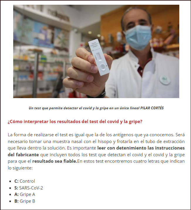  C&oacute;mo entender el resultado de los nuevos test de covid y gripe (Espa&ntilde;a)