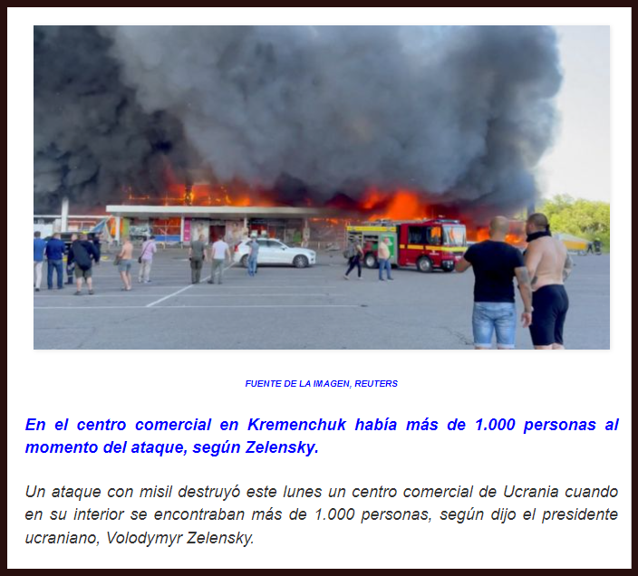 Guerra o asesinatos masivos?: Un misil Ruso destruye centro comercial Ucrania. 10 muertos,40 heridos