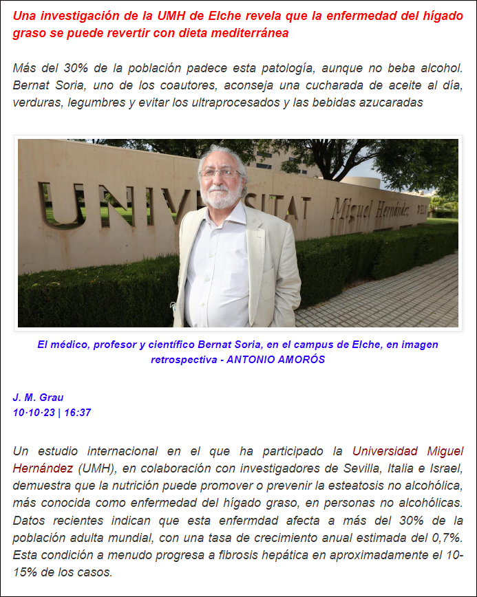  Doctor Soria: Hay cura para el h&iacute;gado graso, bastar&aacute; con una determinada dieta