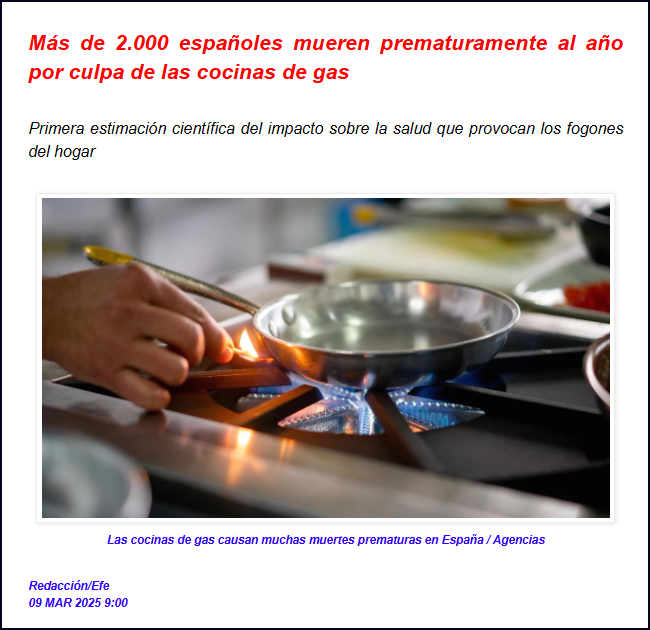  Mueren prematuramente al a&ntilde;o por culpa de las cocinas de gas, m&aacute;s de 2000 personas en Espa&ntilde;a