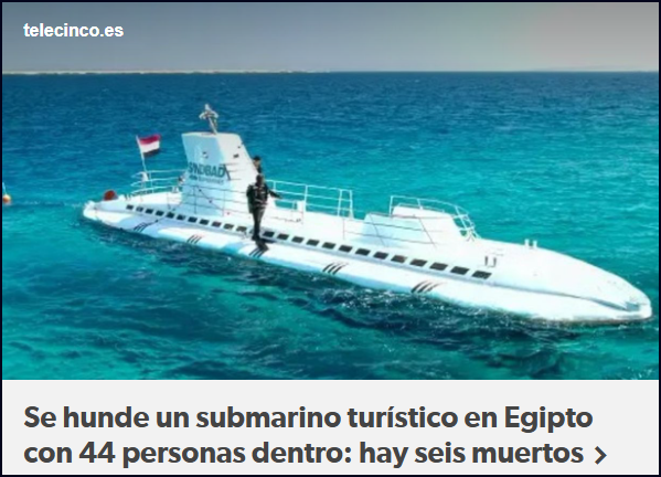Un submarino tur&iacute;stico se ha hundido este jueves en las costas de Hurghada, Egipto