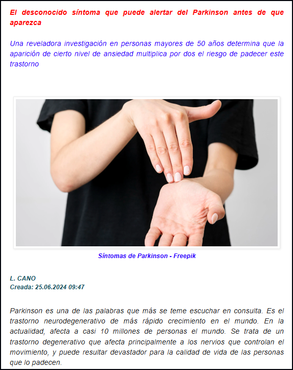  Parkinson: S&iacute;ntomas que nos avanzan su posible llegada