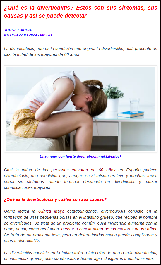  Diverticulitis: S&iacute;ntomas, causas y como detectarla