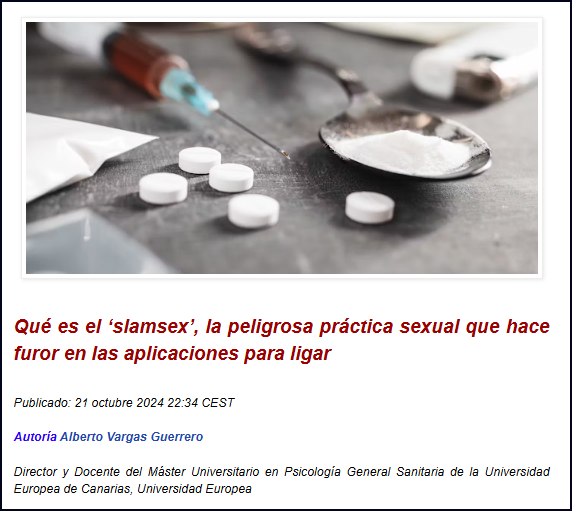  El slamsex o slamming, una nueva y preocupante praxis sexual de riesgo
