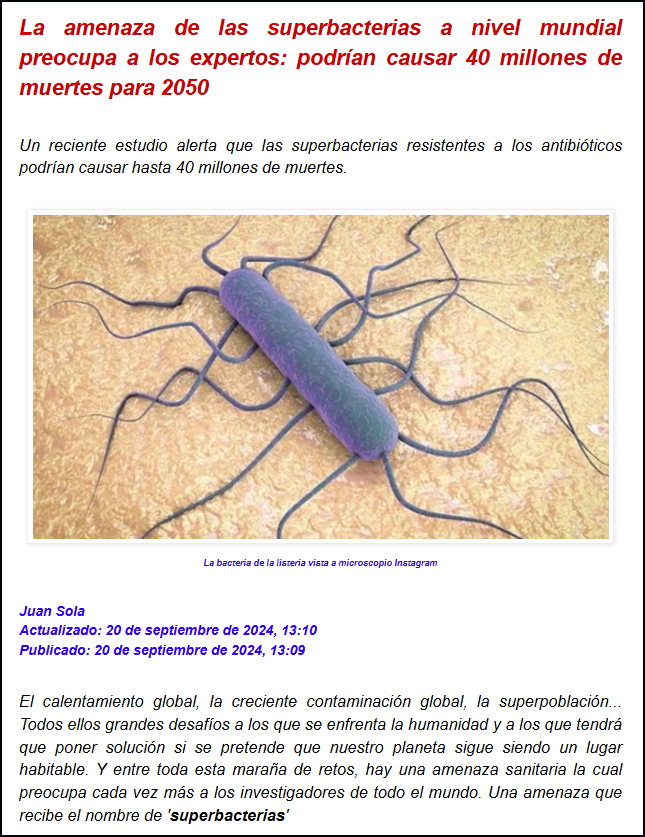  Otro gran desaf&iacute;o: Las superbacterias podr&iacute;an causar m&aacute;s de 40 millones de muertes en 2050