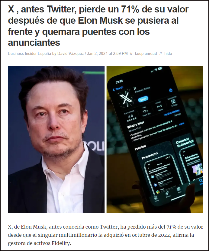  La gesti&oacute;n de Elon Musk est&aacute; arruinando X, antes Twitter