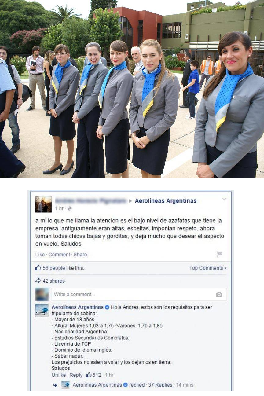 La respuesta de Aerol&iacute;neas Argentinas a un usuario que quiere azafatas m&aacute;s bonitas