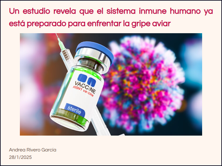  El sistema inmune humano ya est&aacute; preparado para defenderse de la gripe aviar