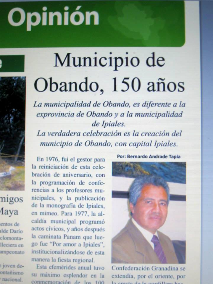  152 a&ntilde;os de la municipalidad de Obando: 1863 - 2015, (Ipiales (Colombia)