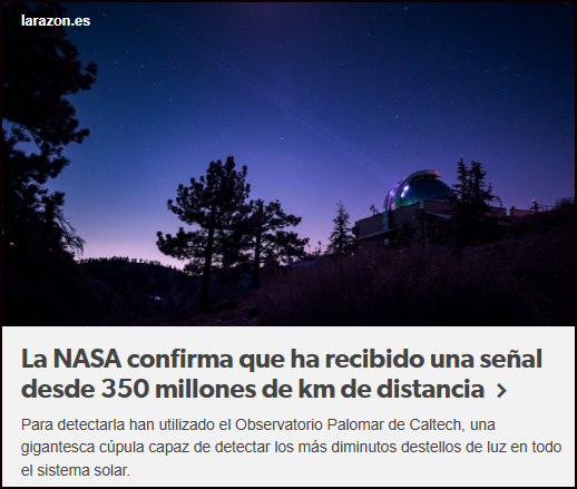 La NASA informa de que se ha recibido una se&ntilde;al desde 350 millones de km de distancia