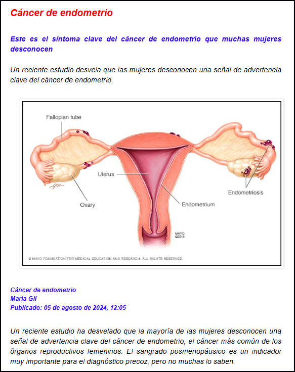 Este es el s&iacute;ntoma clave del c&aacute;ncer de endometrio que muchas mujeres desconocen