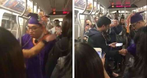 El metro se retras&oacute; y no pudo llegar a su graduaci&oacute;n, as&iacute; que los pasajeros hicieron algo por &eacute;l