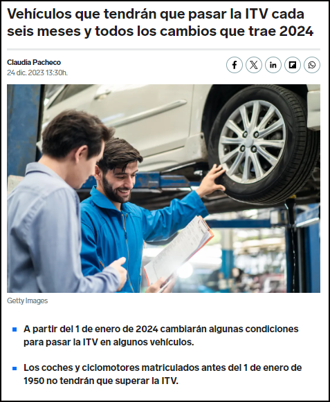 Cambios en la obligatoriedad de pasar la ITV en Espa&ntilde;a a partir del d&iacute;a primero de 2024
