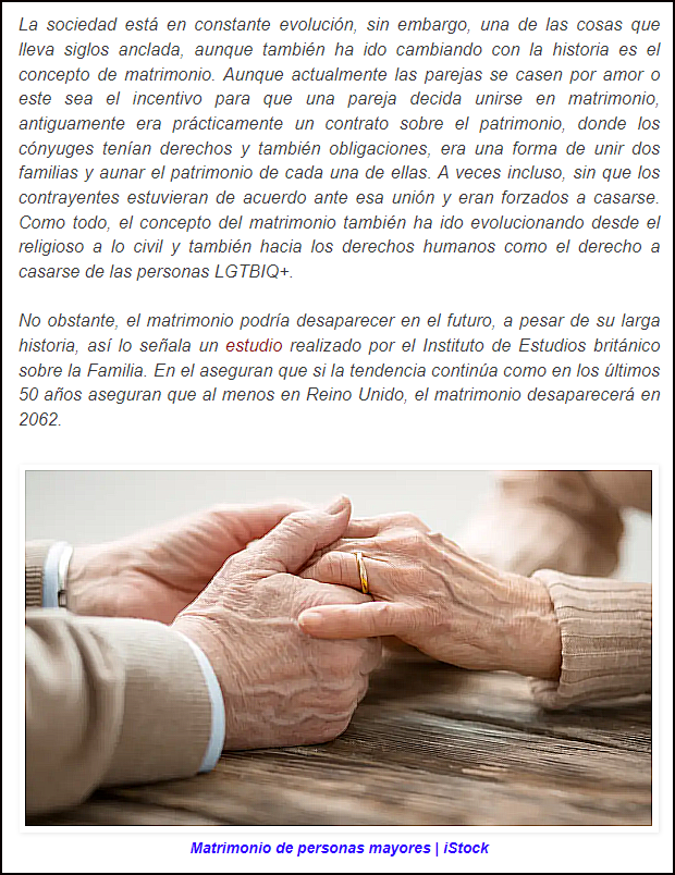  &iquest;Desaparecer&aacute; el matrimonio civil (legal) para el a&ntilde;o 2062? 